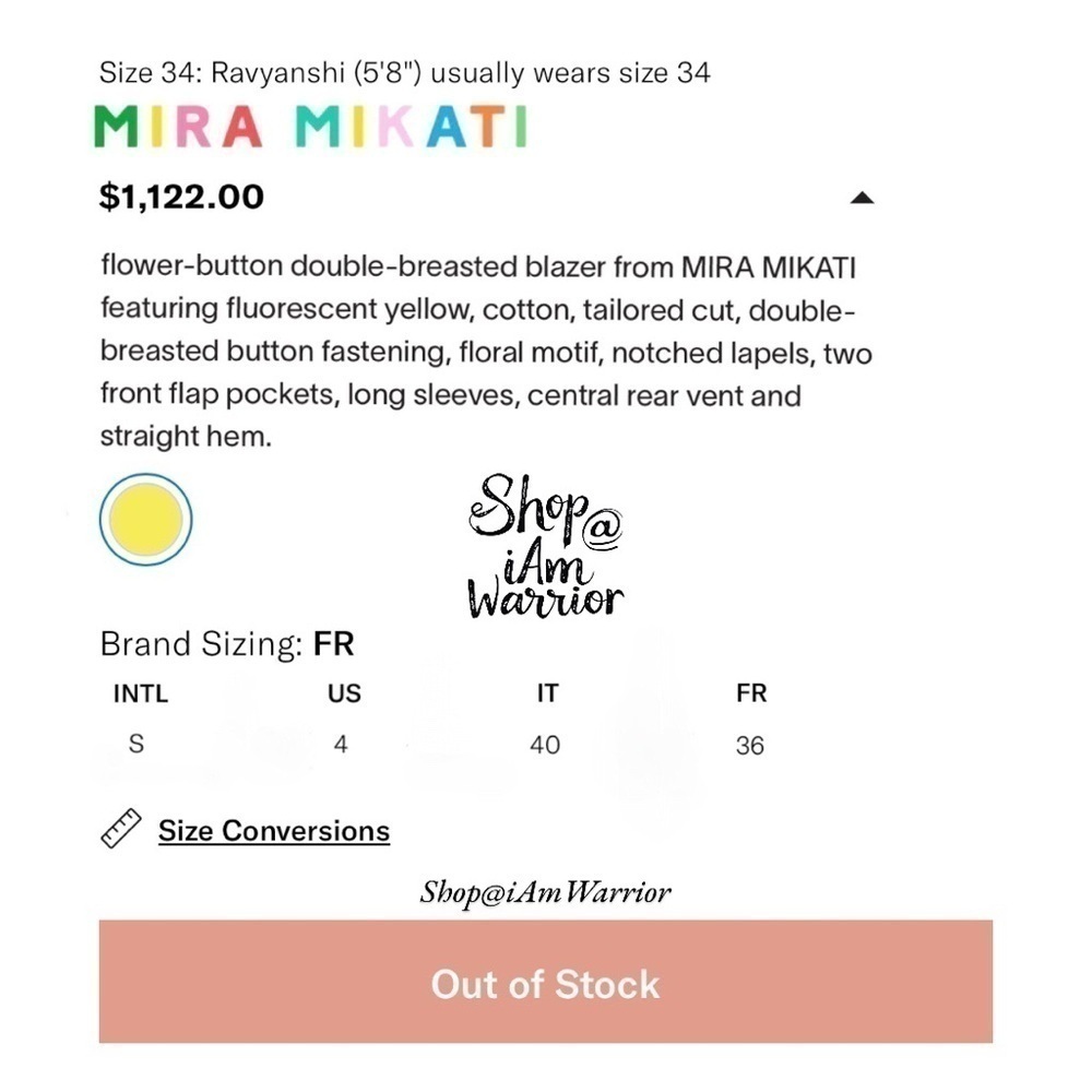 Mira Mikati neon yellow double breasted scuba blazer w/ ceramic floral buttons - Picture 7 of 9